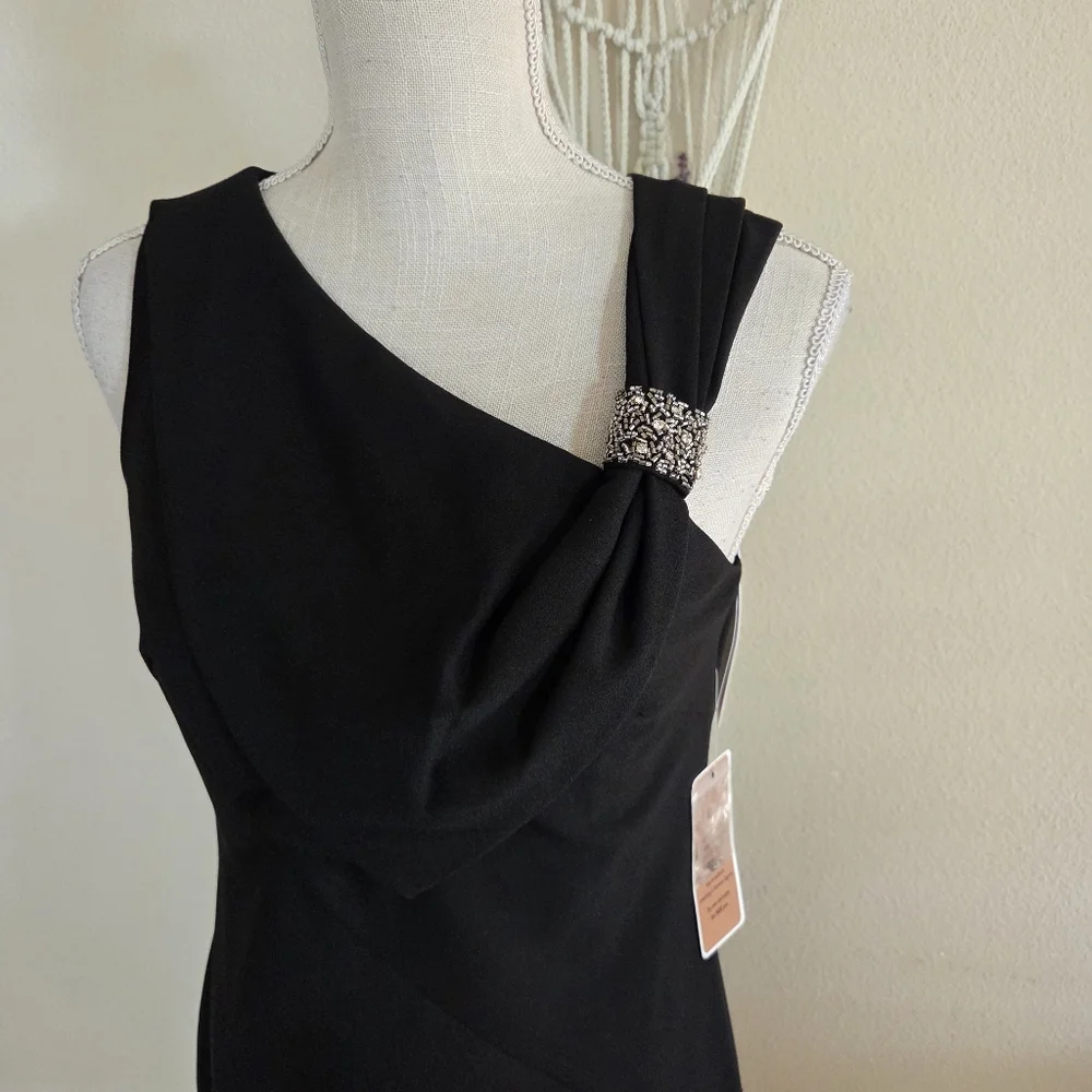 Nue By Shani Black Asymmetrical Sheath Mini Dress Size 6 NWT $290 Embelished - Picture 3 of 13